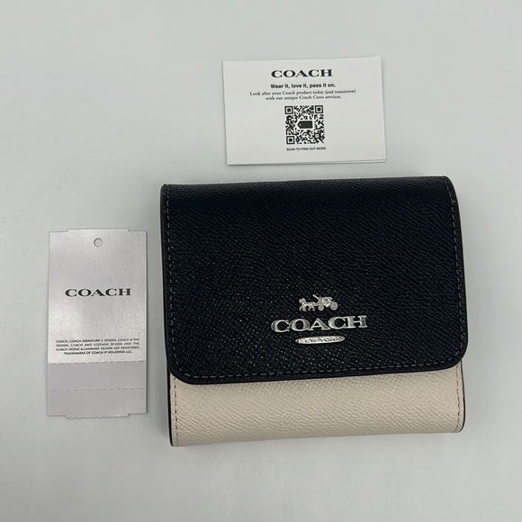 Coach Small Trifold Wallet Silver/Chalk Black Multi - Picture 1 of 15